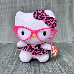 TY Beanie Babies Sanrio Hello Kitty Pink Leopard Dress Glasses Plush Toy 5" 2013